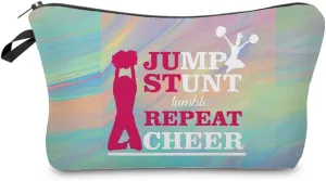 Cheerleader Makeup Bag Jump Stunt Tumble Repeat Cheer Organizer Zipper Pouch Just Repeat Cosmetic Bag Present for Chearleaders Coach Teammates Women
