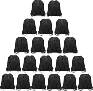 CHEPULA Drawstring Bags Bulk Drawstring Backpack Large Draw String Back Sack (Black-20pcs)