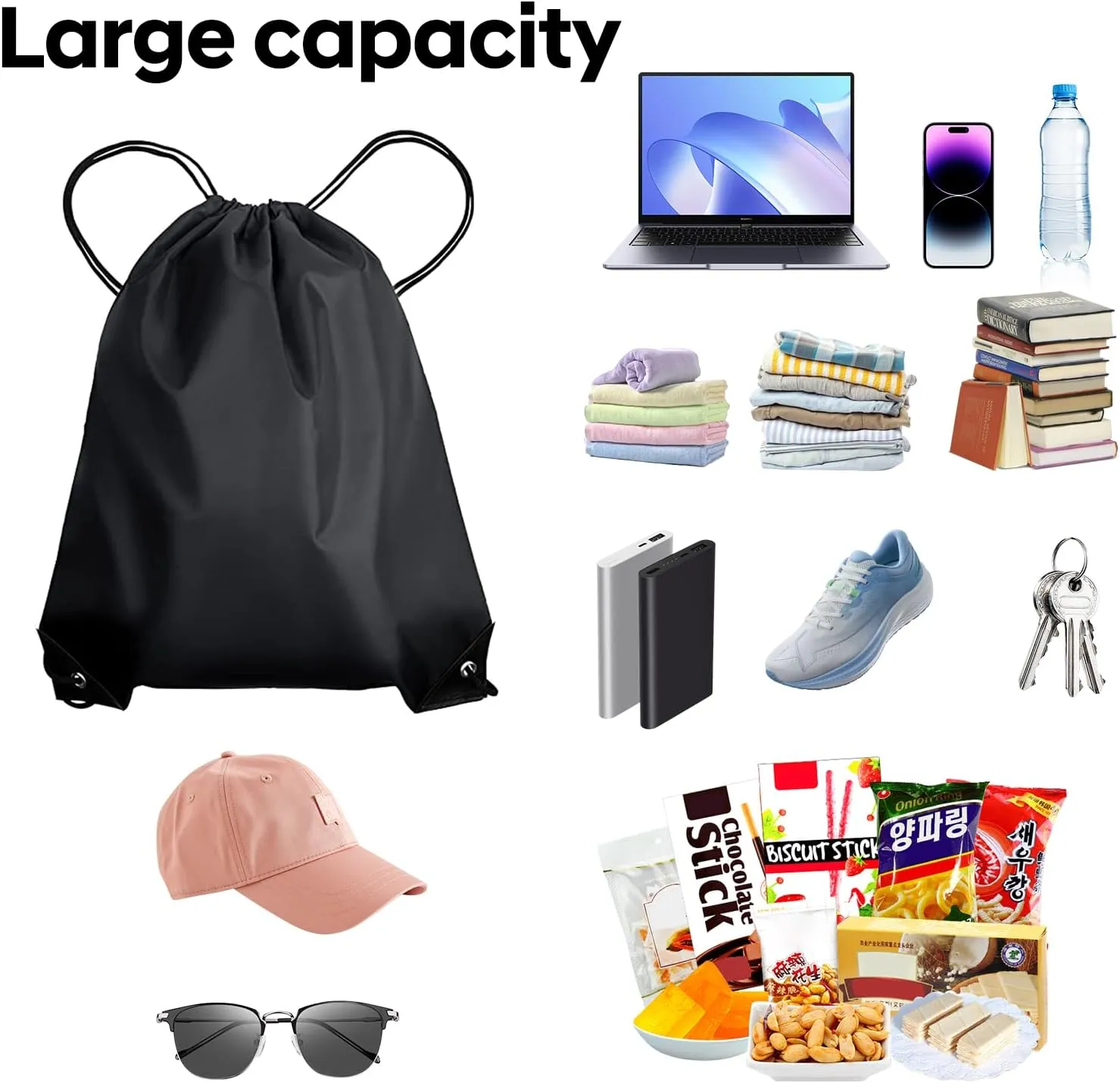 CHEPULA Drawstring Bags Bulk Drawstring Backpack Large Draw String Back Sack (Black-20pcs)
