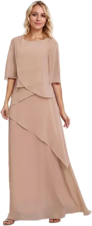 Chiffon Ruffles Mother of The Bride/Groom Dresses for Women A-Line Elegant Formal Dresses with Sleeves