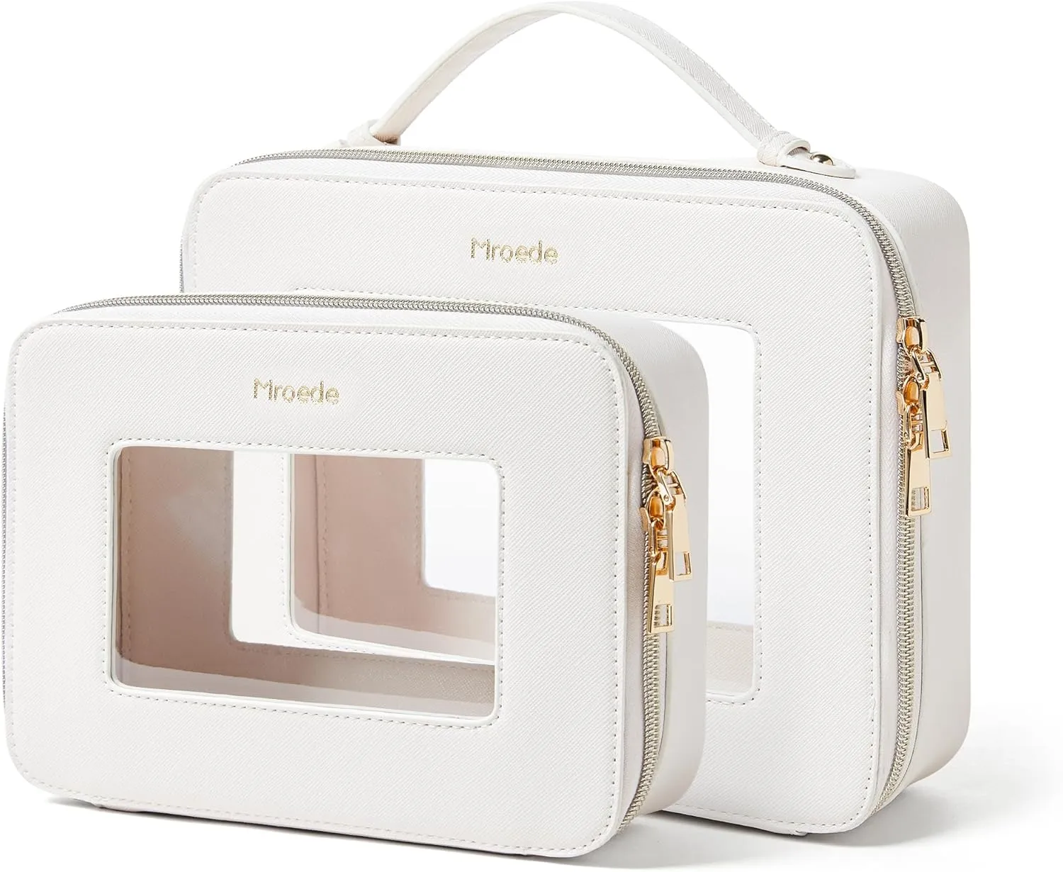 Clear Makeup Bag Set 2 Pcs Travel Cosmetic Bag Portable Clear Makeup Bags with zipper Multipurpose Toiletry Bag Transparent Make Up Bag Organizer for Women Traveling Car Essentials,Beige