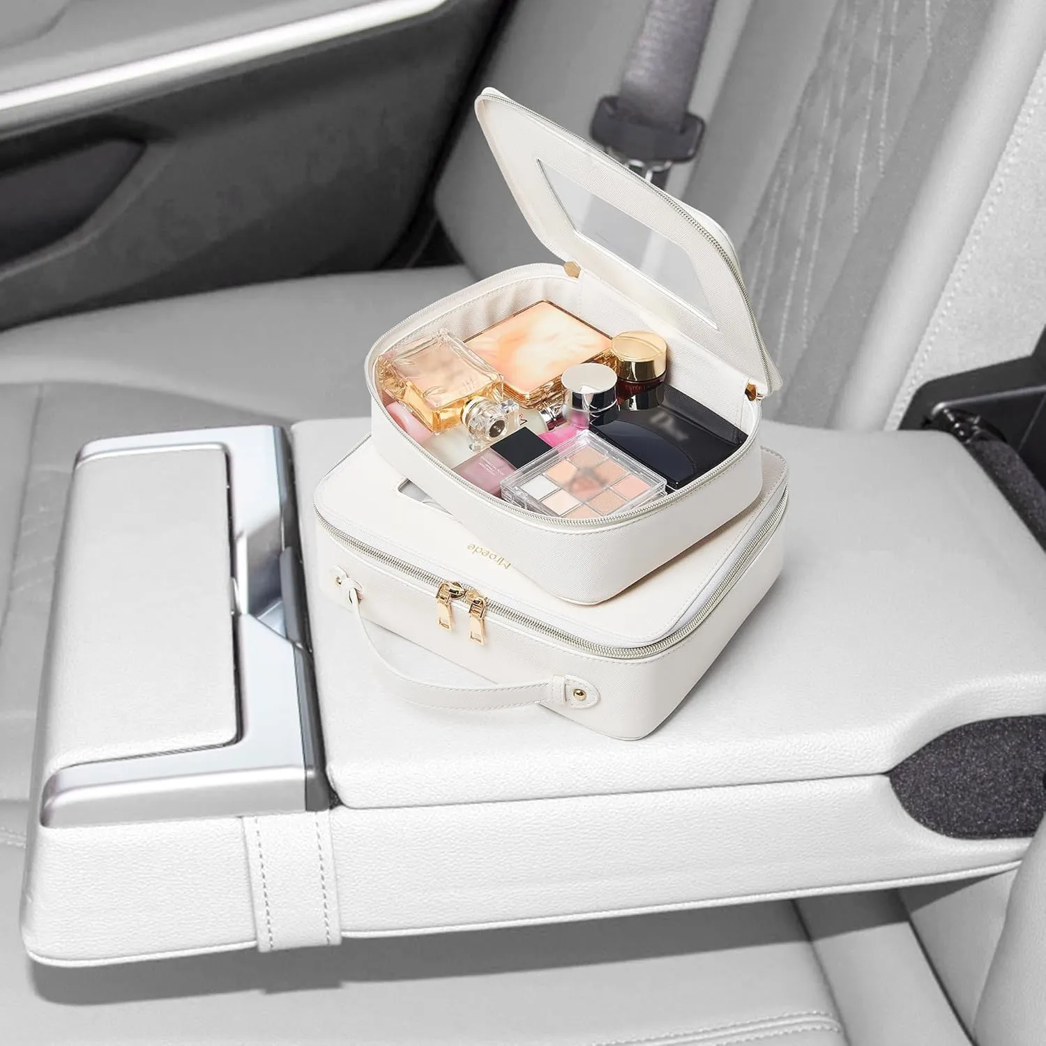 Clear Makeup Bag Set 2 Pcs Travel Cosmetic Bag Portable Clear Makeup Bags with zipper Multipurpose Toiletry Bag Transparent Make Up Bag Organizer for Women Traveling Car Essentials,Beige