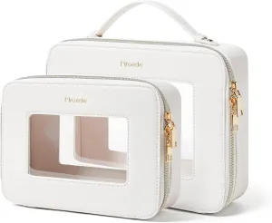 Clear Makeup Bag Set 2 Pcs Travel Cosmetic Bag Portable Clear Makeup Bags with zipper Multipurpose Toiletry Bag Transparent Make Up Bag Organizer for Women Traveling Car Essentials,Beige
