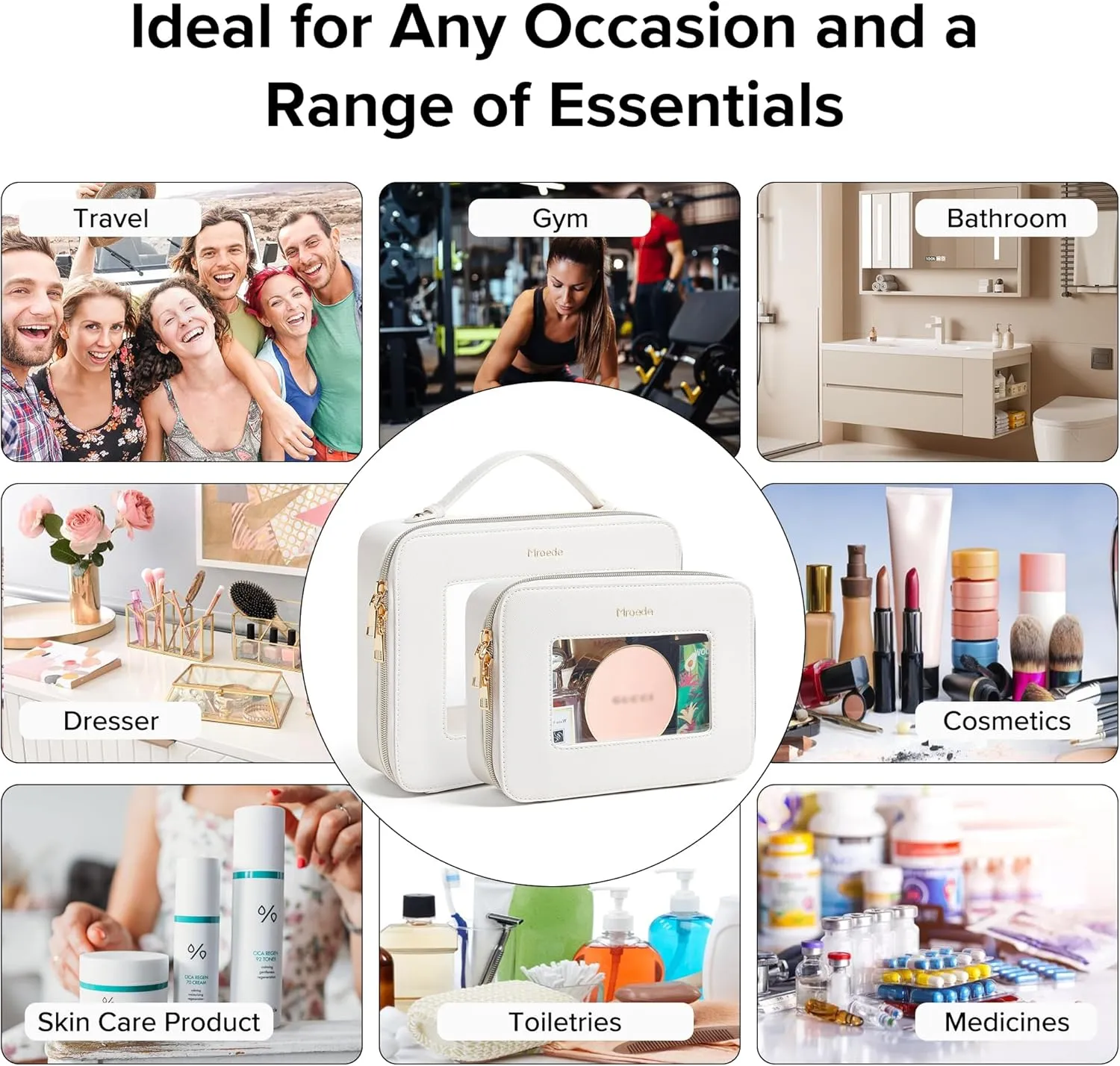 Clear Makeup Bag Set 2 Pcs Travel Cosmetic Bag Portable Clear Makeup Bags with zipper Multipurpose Toiletry Bag Transparent Make Up Bag Organizer for Women Traveling Car Essentials,Beige