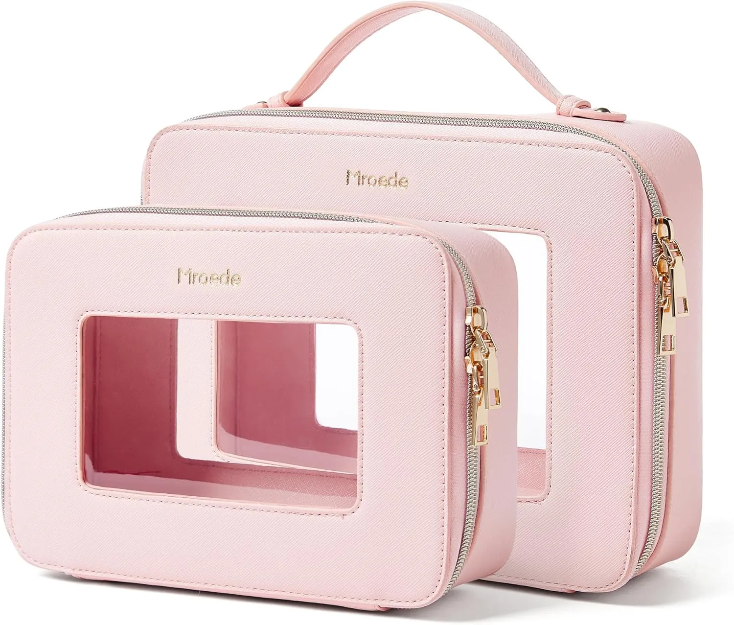 Clear Makeup Set 2 Pcs Travel Cosmetic Bag Portable With Zipper Multipurpose Toiletry Organizer Transparent for Women Traveling Car Essentials, Pink