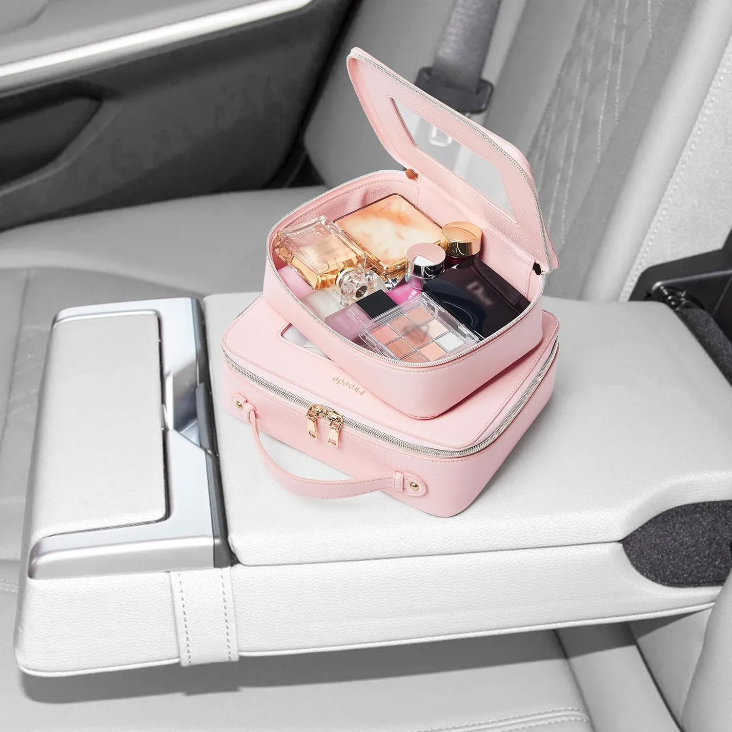 Clear Makeup Set 2 Pcs Travel Cosmetic Bag Portable With Zipper Multipurpose Toiletry Organizer Transparent for Women Traveling Car Essentials, Pink