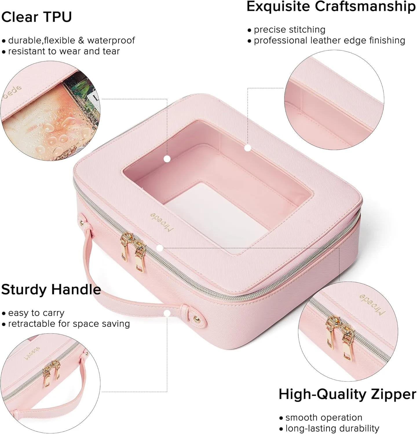 Clear Makeup Set 2 Pcs Travel Cosmetic Bag Portable With Zipper Multipurpose Toiletry Organizer Transparent for Women Traveling Car Essentials, Pink