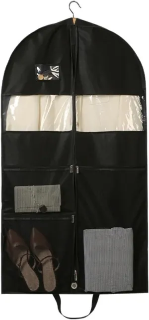 Clothes Cover 5 Pack Garment Bags for Travel Hanging Garment Bag with Pockets Foldable Suit Bags (Color : Black, Size : 60 * 10 * 130cm)