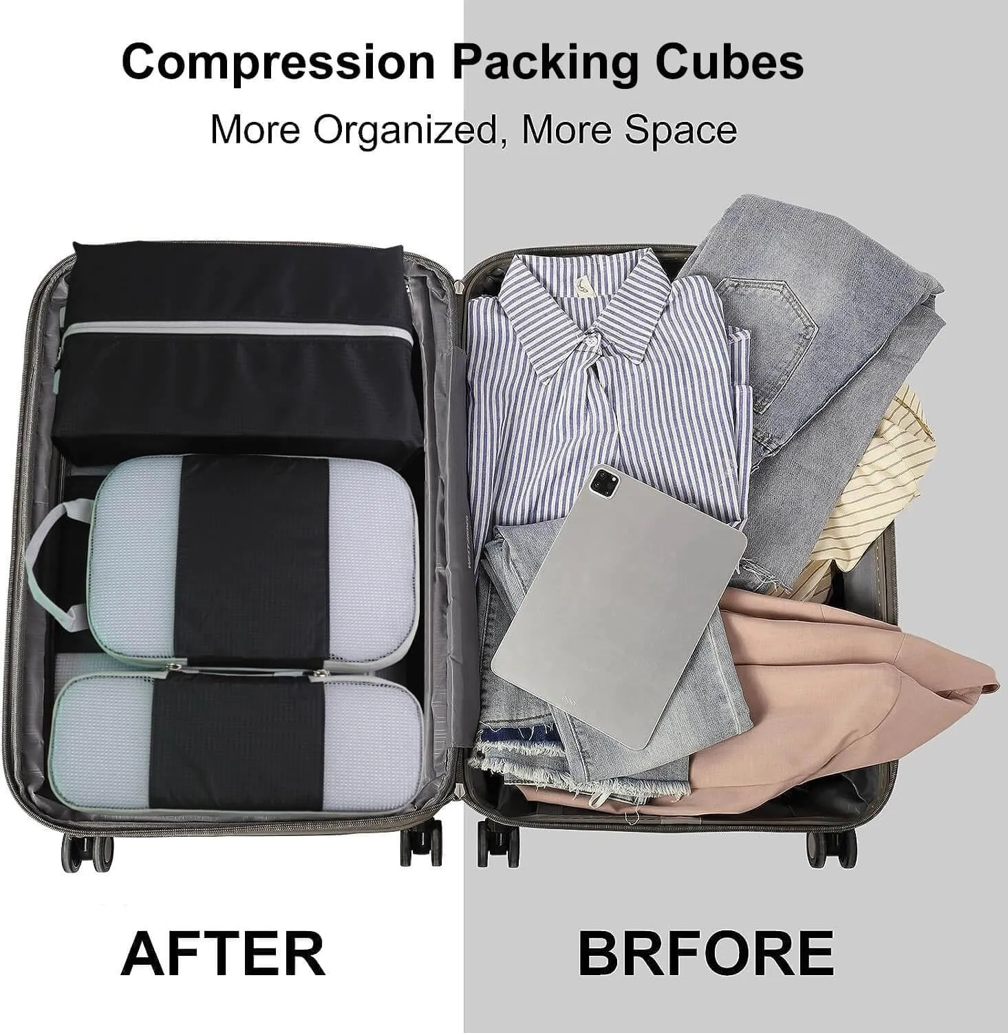 Compression Packing Cubes For Suitcases,Gowraps 6 Set/4 Set Travel Cubes For Luggage/Carry On/Backpack Compressible Travel Organizer Bags &Storage Bag Set Packing Organizers