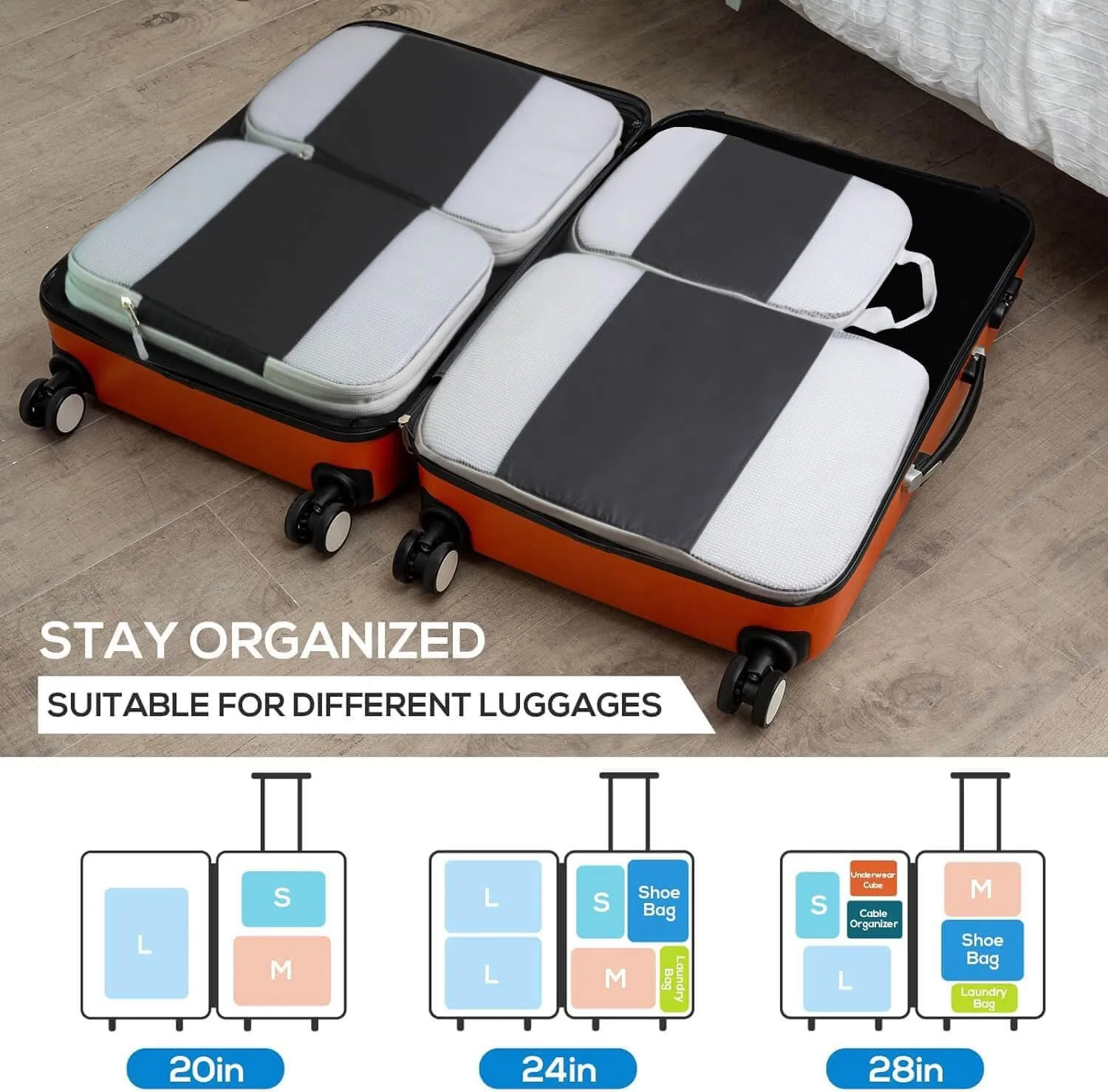 Compression Packing Cubes For Suitcases,Gowraps 6 Set/4 Set Travel Cubes For Luggage/Carry On/Backpack Compressible Travel Organizer Bags &Storage Bag Set Packing Organizers