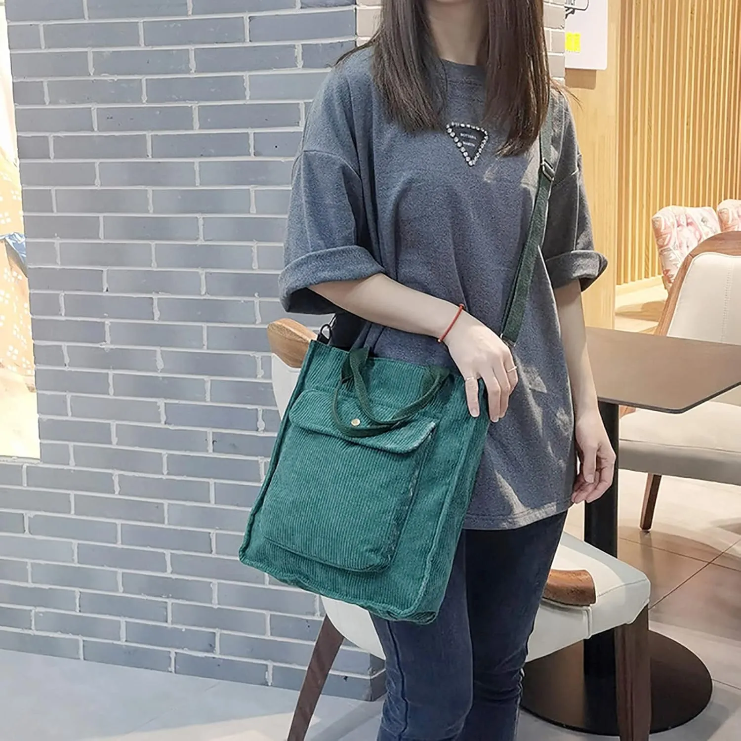 Corduroy Tote Bag Women Shoulder Bags Casual Top Handle Bag Ladies Handbags Canvas Beach Tote