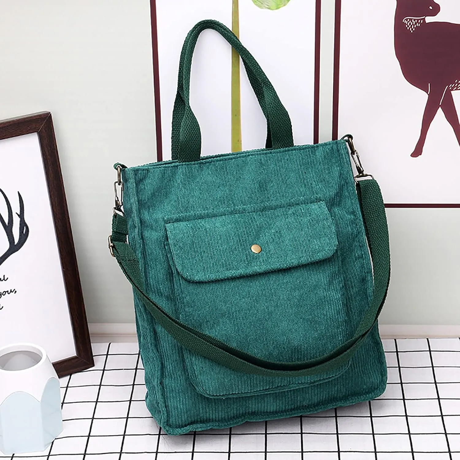 Corduroy Tote Bag Women Shoulder Bags Casual Top Handle Bag Ladies Handbags Canvas Beach Tote
