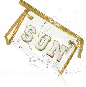 COSHAYSOO Clear Makeup Bag Sunscreen Zipper Pouch Women Fashion Beach Vacation Essentials Travel Summer Pool Stuff for Teenager Girls Preppy Gifts with Trendy Cute Chenille Letter Golden SUN