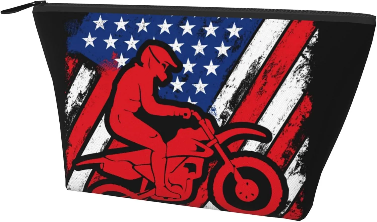 Cosmetic Bags For Women Motorcycle American Flag Motocross Dirt Bike Small Makeup Bag For Purse Travel Toiletry Bag Accessories Organizer Zipper Pouch