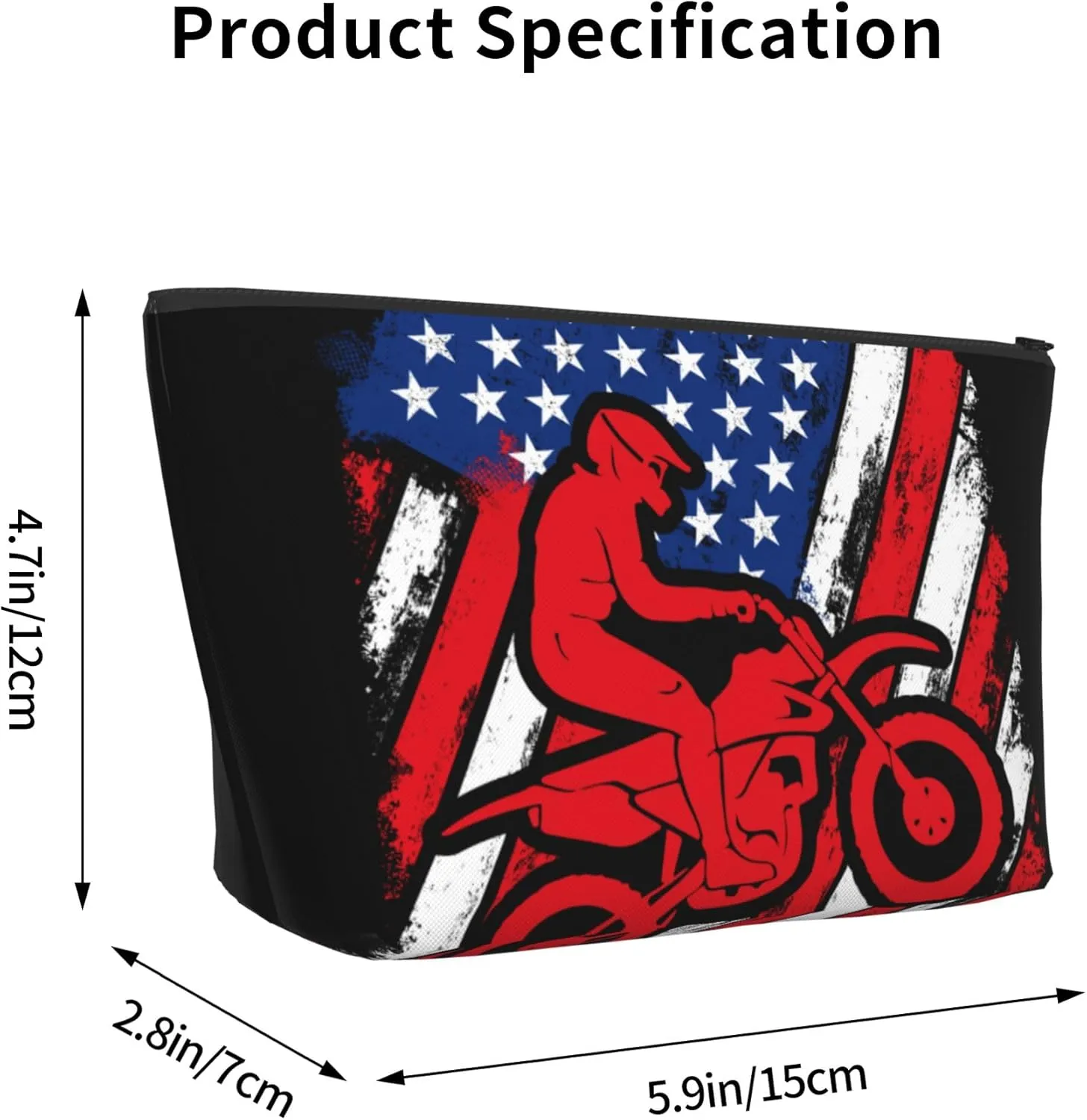 Cosmetic Bags For Women Motorcycle American Flag Motocross Dirt Bike Small Makeup Bag For Purse Travel Toiletry Bag Accessories Organizer Zipper Pouch