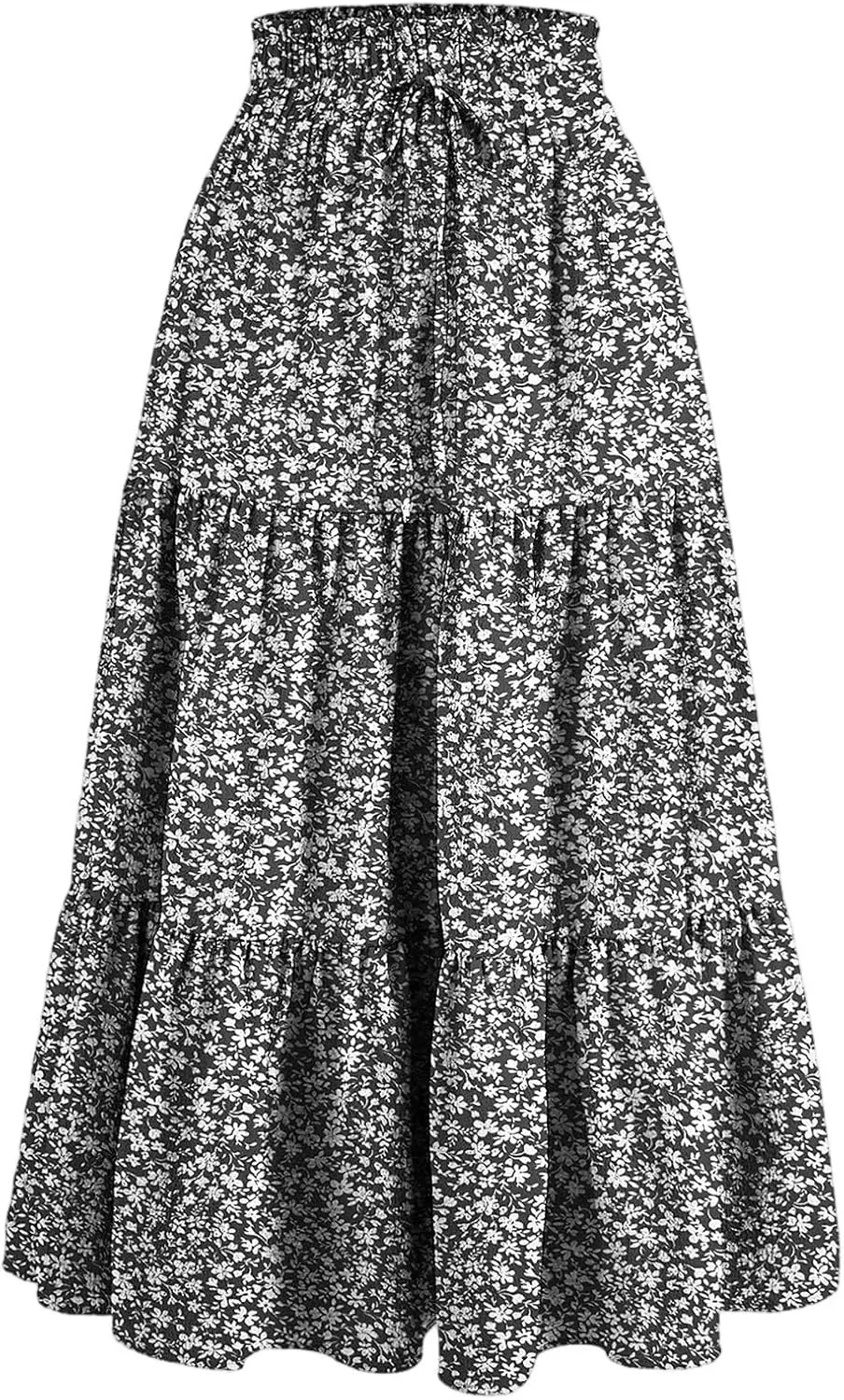 COTECRAM Womens Boho Floral Print Skirt Trendy Pleated A-Line Skirts Casual Flowy Swing Midi Skirts Beach Vacation Clothes