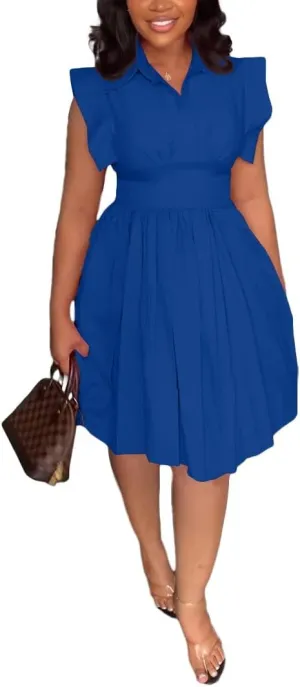 cu4eve Summer Swing Dress for Women Casual V Neck Sleeveless Smocked Wrap Midi Plus Size Cocktail Dresses Party