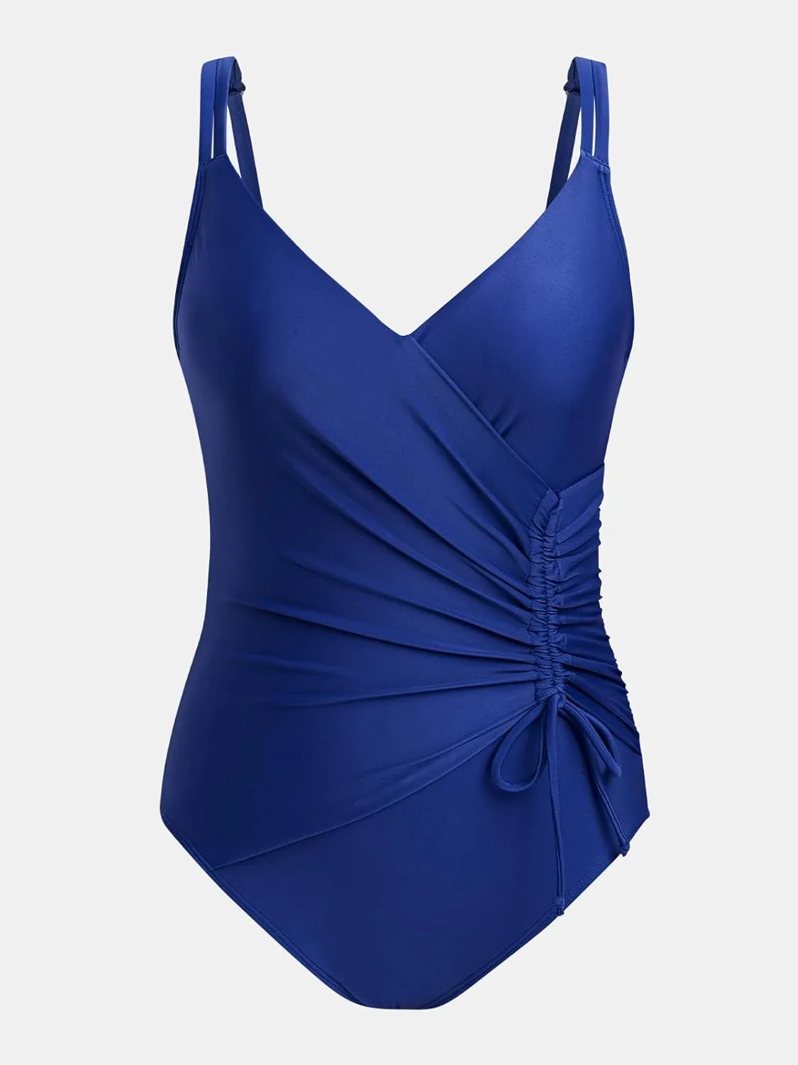 CUPSHE Women's One Piece Swimsuit Tummy Control Bathing Suit V Neck Drawstring Double Adjustable Straps Back Hook