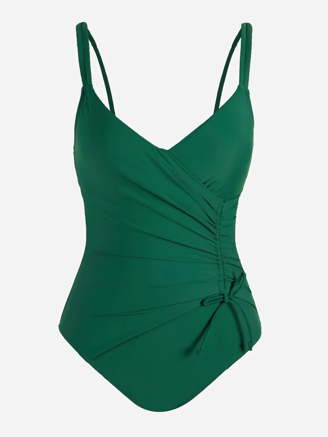 CUPSHE Women's One Piece Swimsuit Tummy Control Bathing Suit V Neck Drawstring Double Adjustable Straps Back Hook