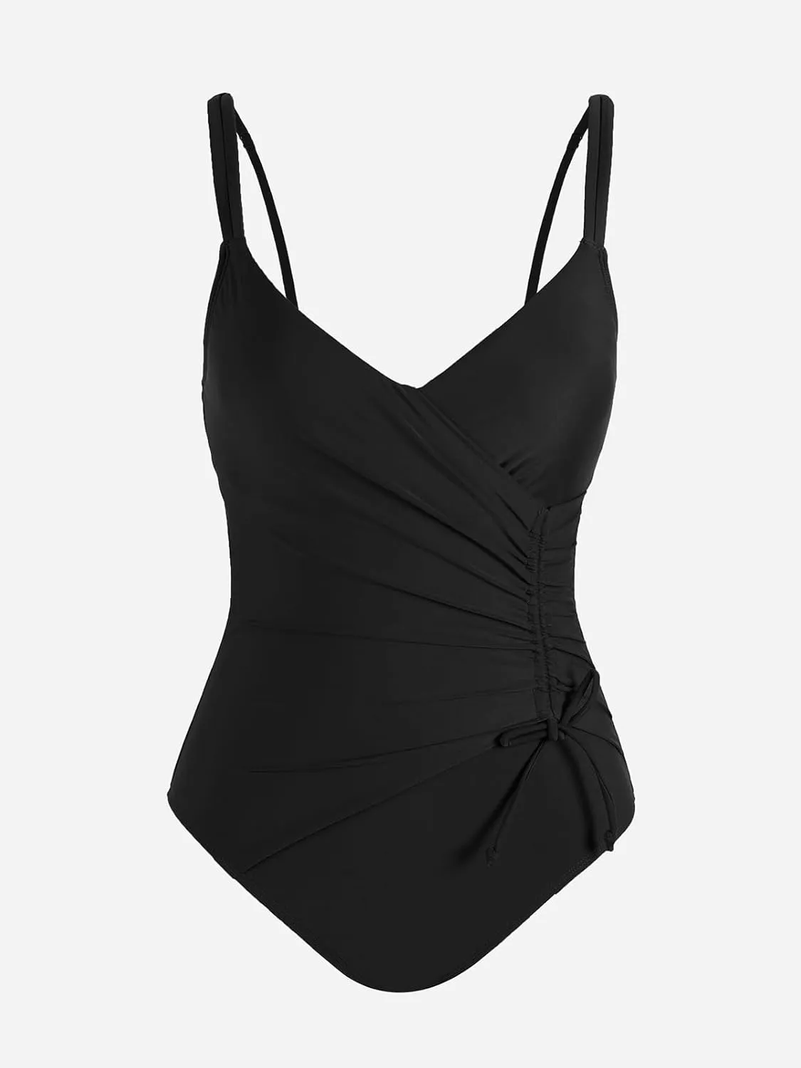 CUPSHE Women's One Piece Swimsuit Tummy Control Bathing Suit V Neck Drawstring Double Adjustable Straps Back Hook