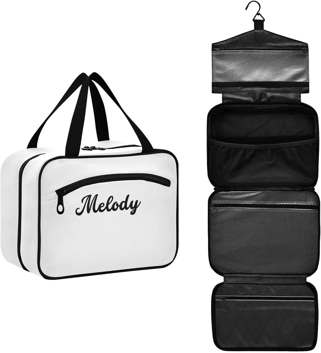 Custom White Hanging Cosmetic Bags for Women Personalized Travel Toiletry Bag Large Waterproof Makeup Bags Customized Travel Bags for Traveling,L