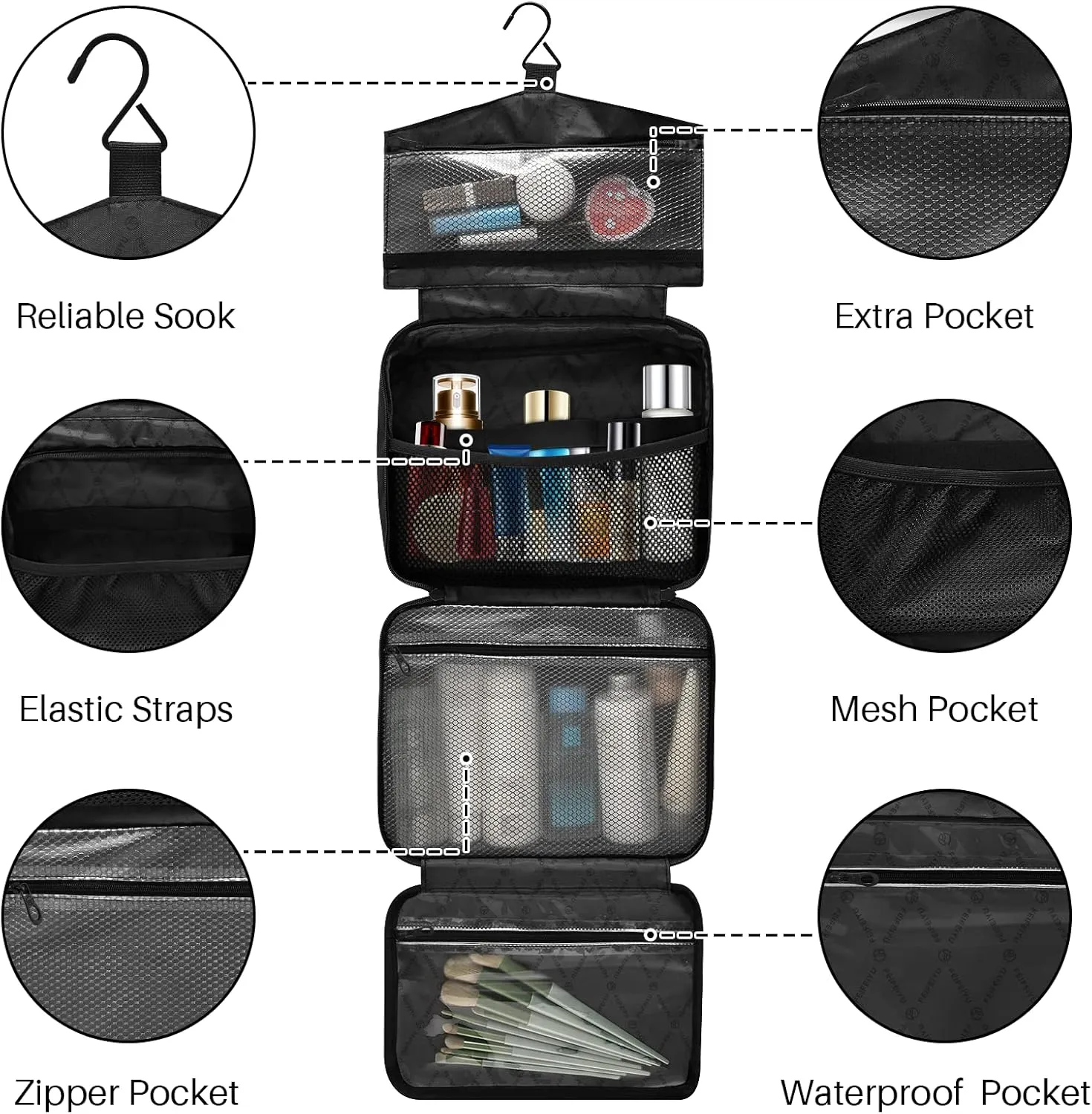 Custom White Hanging Cosmetic Bags for Women Personalized Travel Toiletry Bag Large Waterproof Makeup Bags Customized Travel Bags for Traveling,L