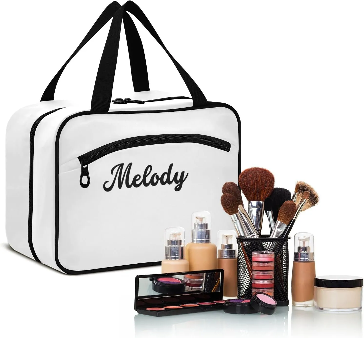 Custom White Hanging Cosmetic Bags for Women Personalized Travel Toiletry Bag Large Waterproof Makeup Bags Customized Travel Bags for Traveling,L