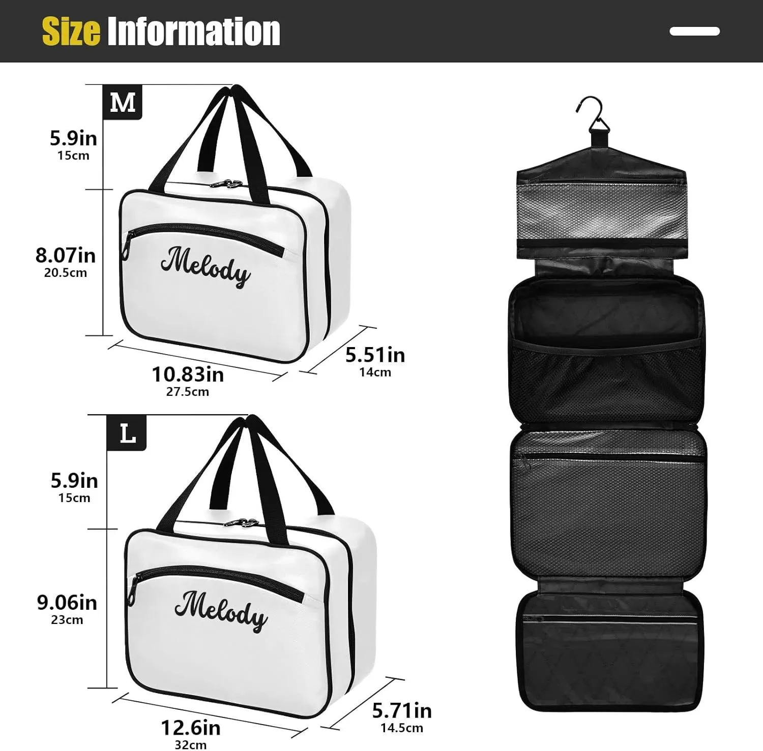 Custom White Hanging Cosmetic Bags for Women Personalized Travel Toiletry Bag Large Waterproof Makeup Bags Customized Travel Bags for Traveling,L
