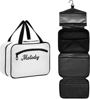 Custom White Hanging Cosmetic Bags for Women Personalized Travel Toiletry Bag Large Waterproof Makeup Bags Customized Travel Bags for Traveling,L