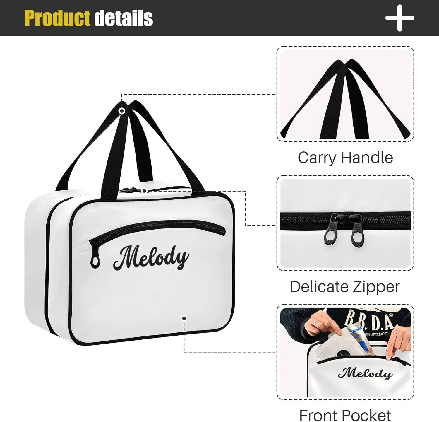 Custom White Hanging Cosmetic Bags for Women Personalized Travel Toiletry Bag Large Waterproof Makeup Bags Customized Travel Bags for Traveling,L