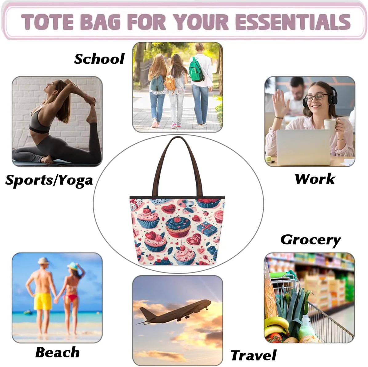 Cute American Football Striped Tote Bag with Zipper 15 Inch Canvas Tote Bag for Women Shoulder Handbag