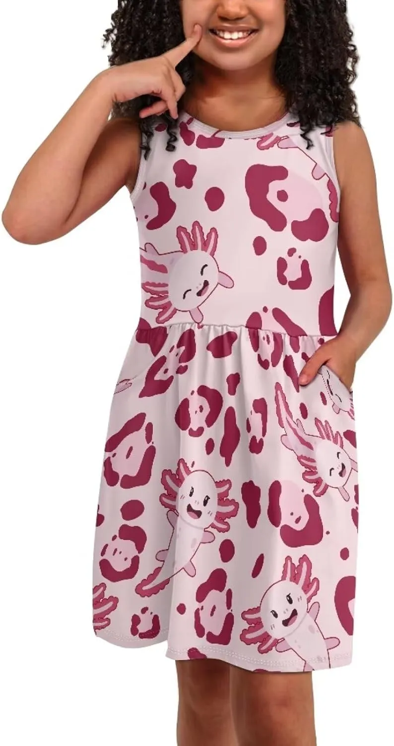 Cute Animal Dress for Girls Sleeveless Loose Fit Summer Dresses with Pockets Swing Sundress