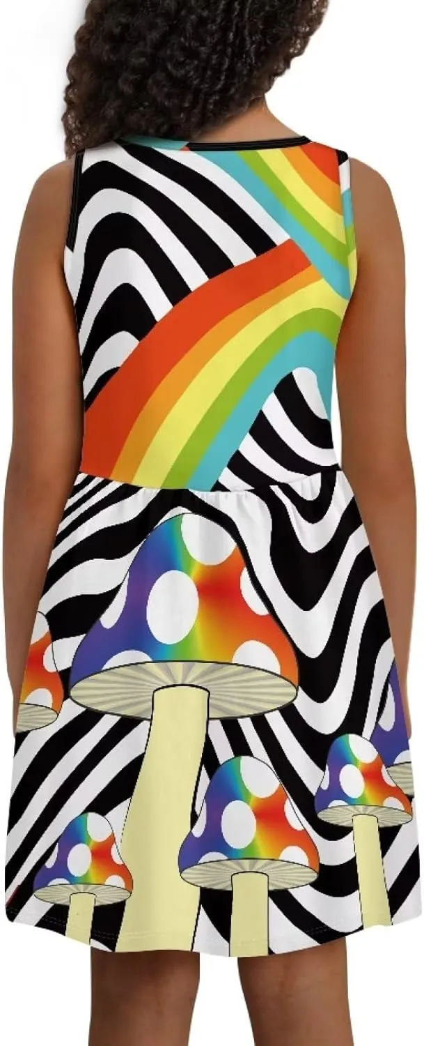 Cute Floral Sundress for Girls Comfy Soft Swing Loose Fit Sleeveless Summer Dress with Pockets