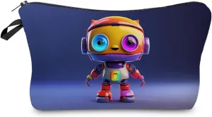 Cute Robot Makeup Bag Small Makeup Organizer Bag Travel Toiletry Zipper Pouch Robot Gifts for Robot Lovers Cute Robot Cosmetic Bag for Women Friends