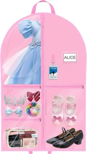 Dance Costume Garment Bag 39.4inch Dustproof Dance Bag with Garment Rack 6 Pockets Competition Portable Bags for Dancers Home Travel Costume