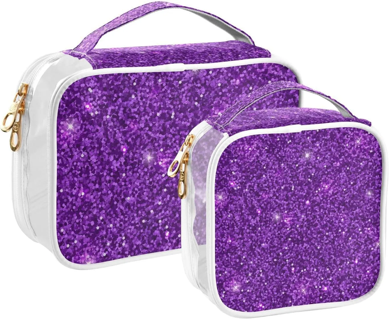 Dark Purple Glitter Print Clear Makeup Bags TSA Approved Toiletry Bag for Women Men Cosmetic Bags with Zipper Carry On Airport Airline Compliant Bag PVC Travel Bags for Toiletries Business, 2 Pack
