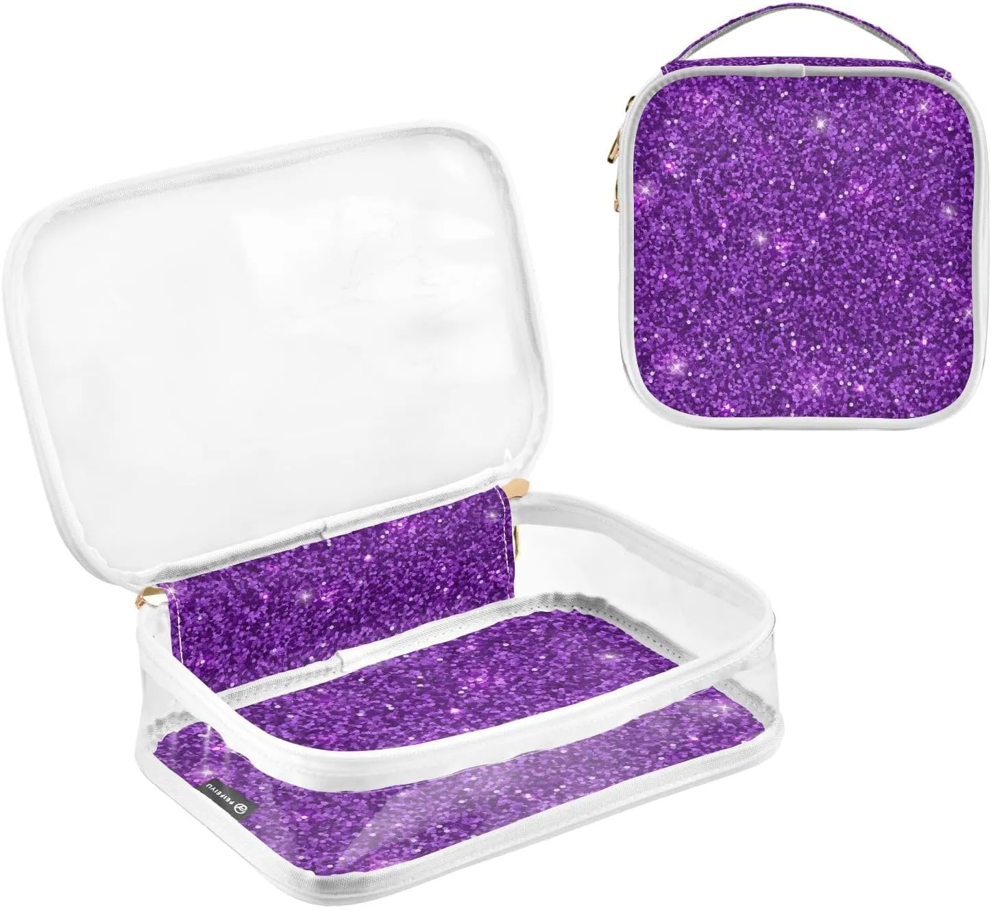 Dark Purple Glitter Print Clear Makeup Bags TSA Approved Toiletry Bag for Women Men Cosmetic Bags with Zipper Carry On Airport Airline Compliant Bag PVC Travel Bags for Toiletries Business, 2 Pack
