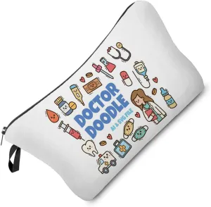 Doctor Doodle Makeup Bag Cute Small Organizer Bag Toiletry Zipper Pouch Dental Doctor Cosmetic Bag Graduation Present for Dentists Doctors Surgeons Women