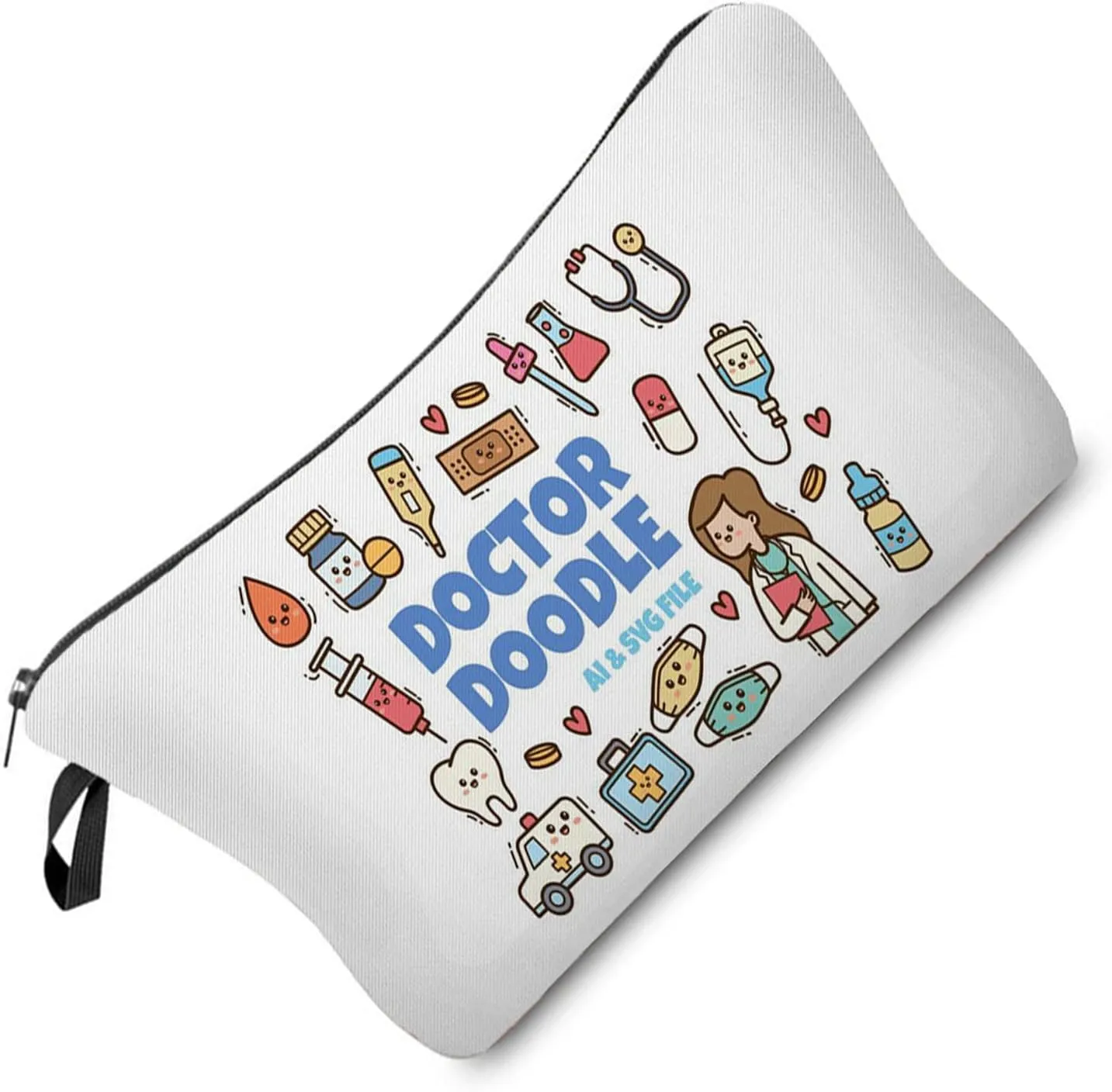 Doctor Doodle Makeup Bag Cute Small Organizer Bag Toiletry Zipper Pouch Dental Doctor Cosmetic Bag Graduation Present for Dentists Doctors Surgeons Women