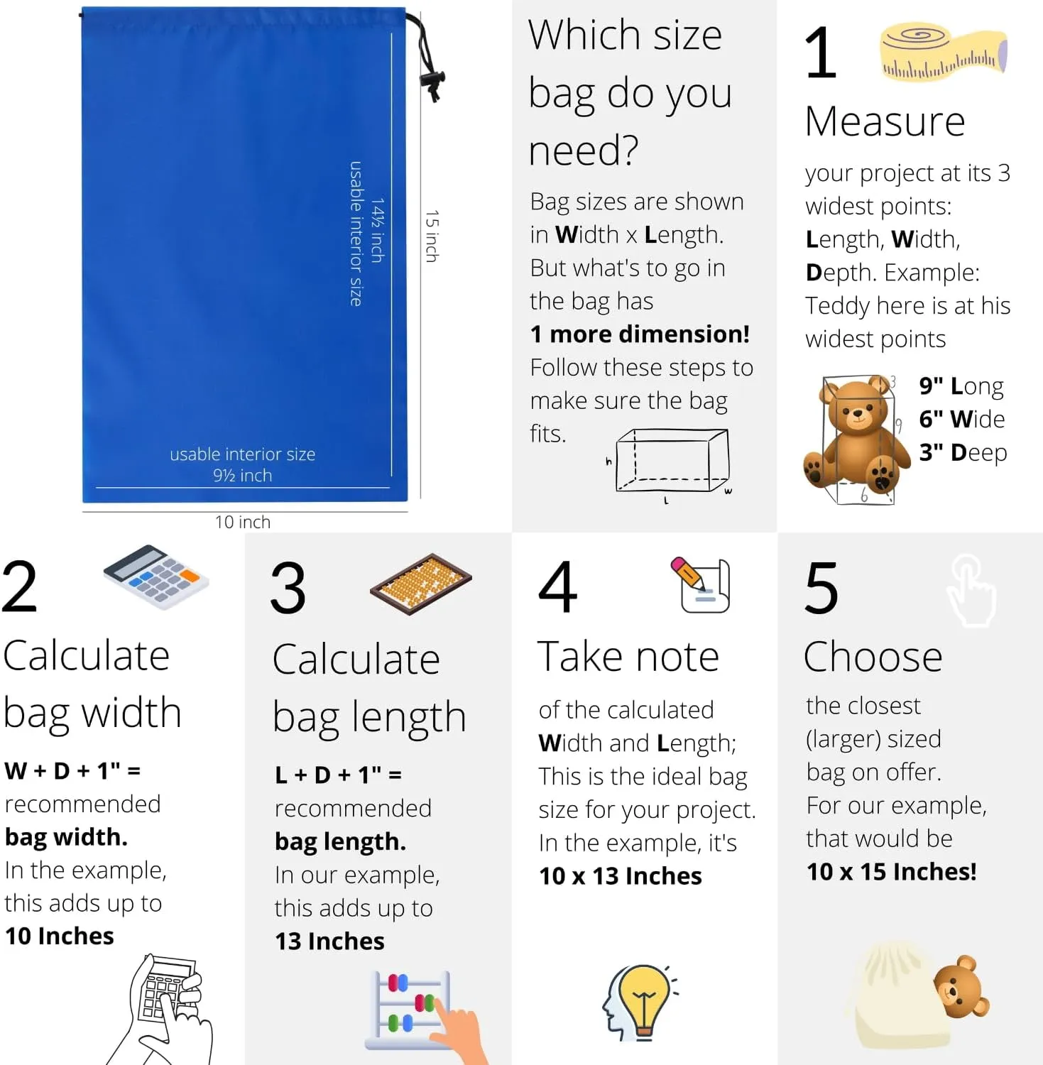 Drawstring Bag with Toggle - Nylon Cinch and Ditty Pouch (Blue, 10 x 15 Inch)