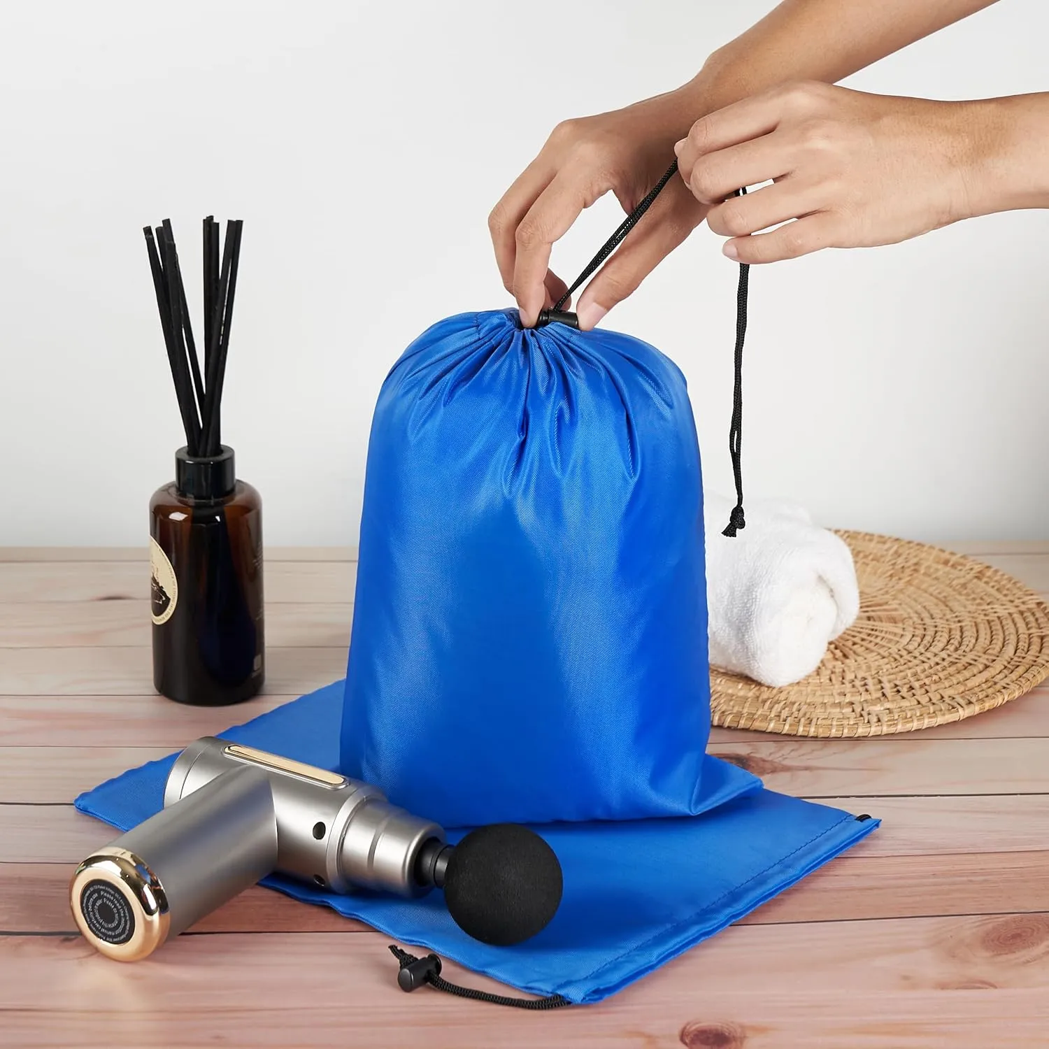 Drawstring Bag with Toggle - Nylon Cinch and Ditty Pouch (Blue, 10 x 15 Inch)