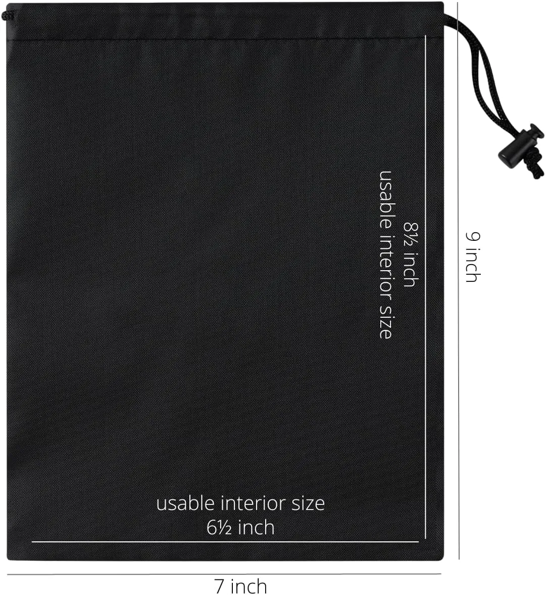 Drawstring Bag with Toggle - Nylon Cinch and Ditty Pouch - Six Pack (Black, 7 x 9 Inch)