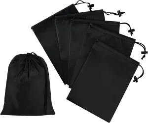 Drawstring Bag with Toggle - Nylon Cinch and Ditty Pouch - Six Pack (Black, 7 x 9 Inch)