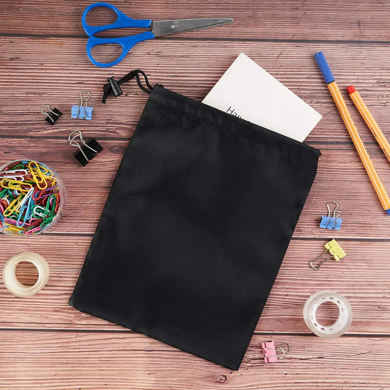 Drawstring Bag with Toggle - Nylon Cinch and Ditty Pouch - Six Pack (Black, 7 x 9 Inch)