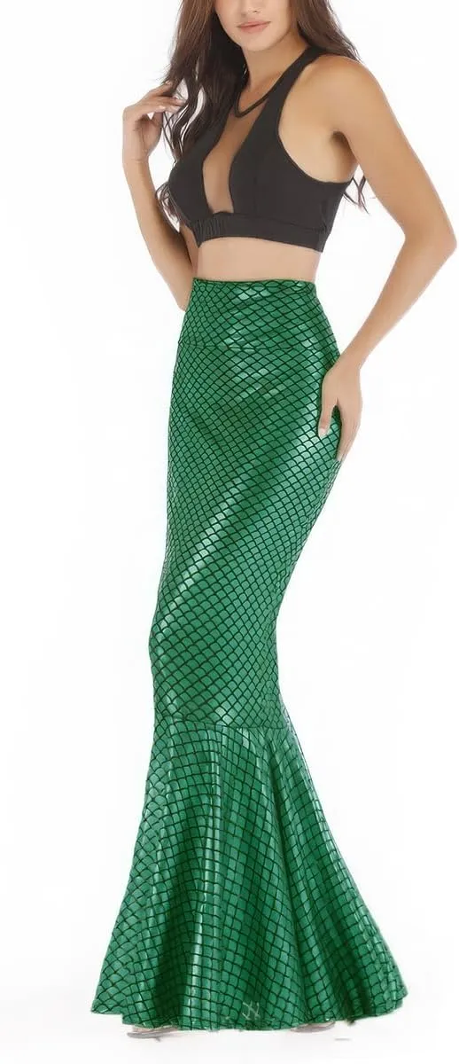 ebossy Women's High Waisted Bodycon Mermaid Fishtail Long Skirt Fancy Costume Simulated Fishscale Swing Skirt