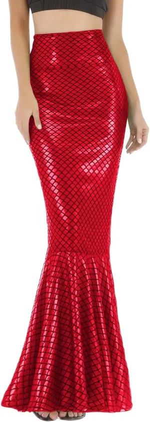 ebossy Women's High Waisted Bodycon Mermaid Fishtail Long Skirt Fancy Costume Simulated Fishscale Swing Skirt