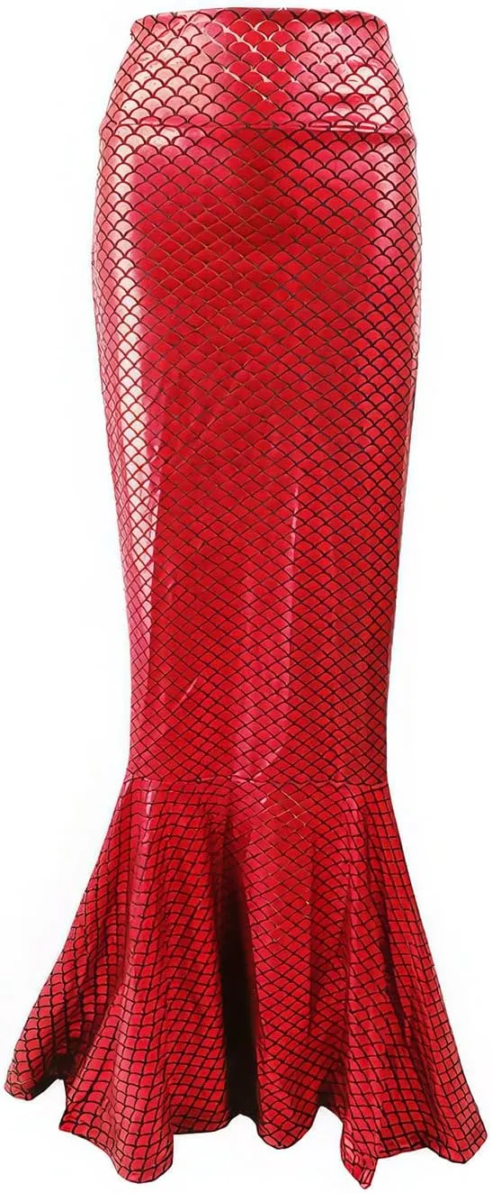 ebossy Women's High Waisted Bodycon Mermaid Fishtail Long Skirt Fancy Costume Simulated Fishscale Swing Skirt