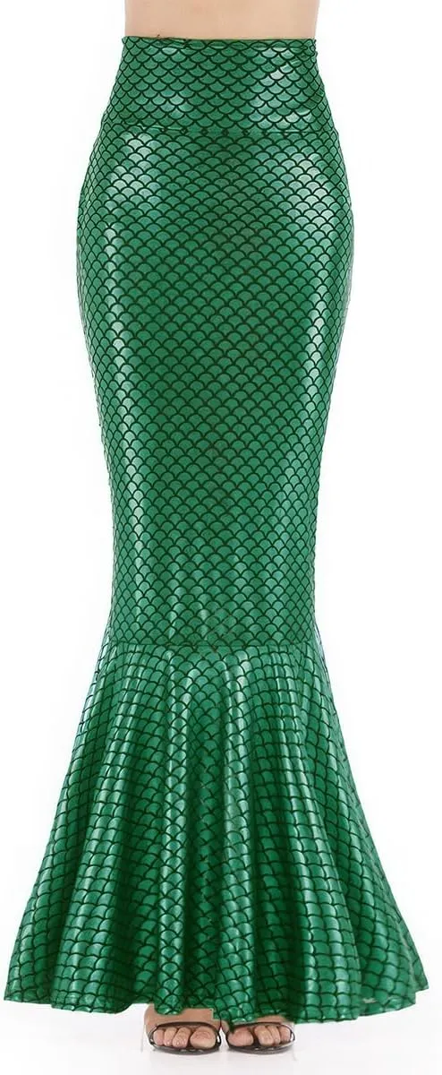 ebossy Women's High Waisted Bodycon Mermaid Fishtail Long Skirt Fancy Costume Simulated Fishscale Swing Skirt