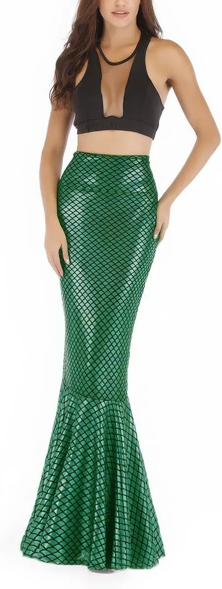 ebossy Women's High Waisted Bodycon Mermaid Fishtail Long Skirt Fancy Costume Simulated Fishscale Swing Skirt