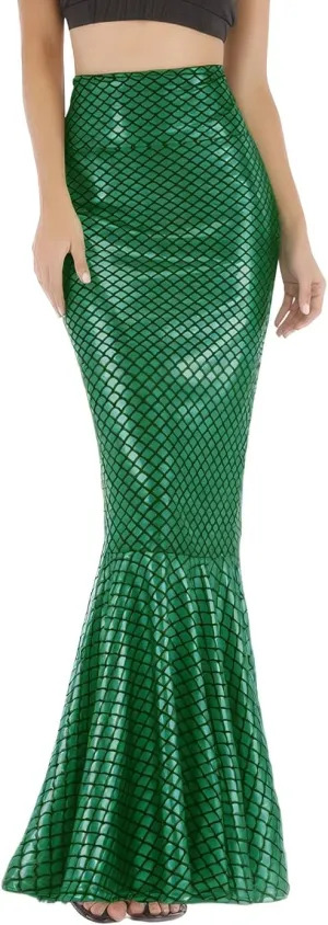 ebossy Women's High Waisted Bodycon Mermaid Fishtail Long Skirt Fancy Costume Simulated Fishscale Swing Skirt